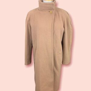 Vintage single button wool swing coat tan L